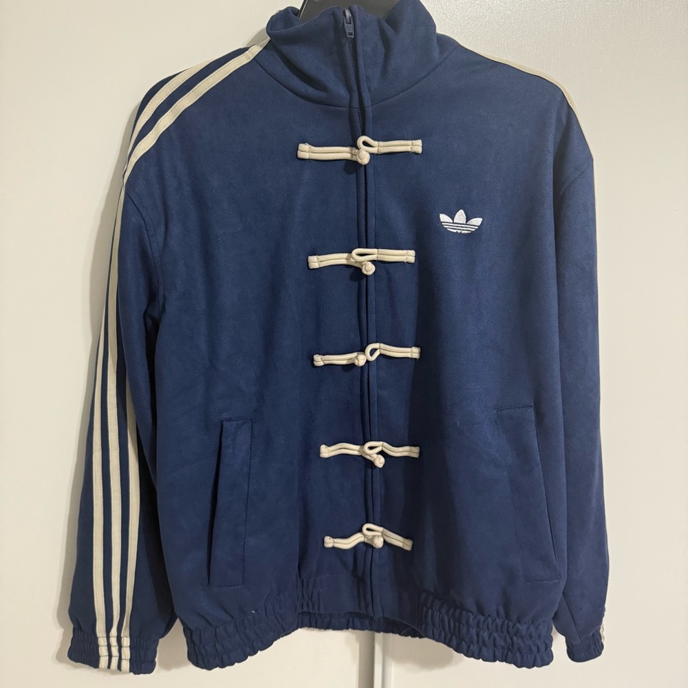 adidas Navy Blue Track Jacket with Cream Accents